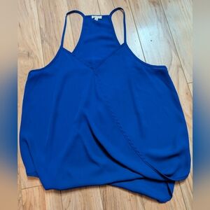 Lily White Royal Blue Faux Wrap Halter Tank Top XL - Made in USA